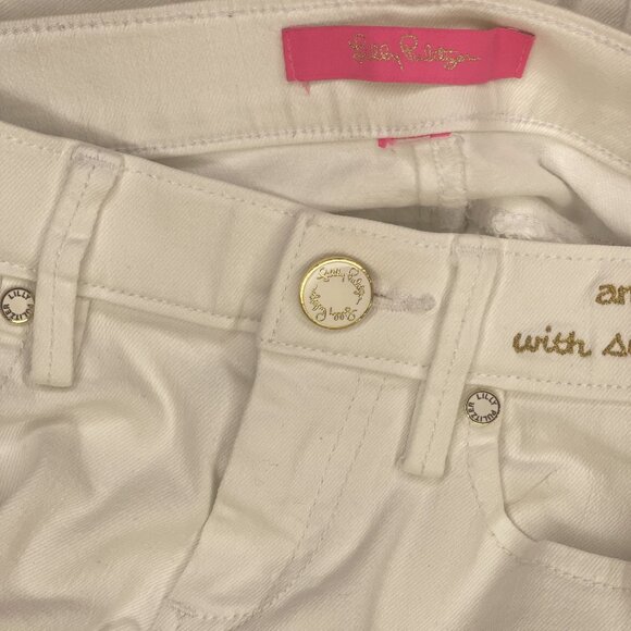 Lilly Pulitzer South Ocean Crop Skinny Jean In Resort White - Raw‎ Hem - Picture 6 of 16